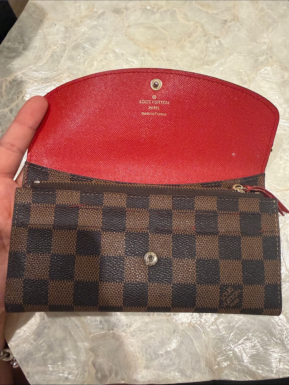 Damier Canvas Long Wallet with Red Snap - Picture 3 of 4